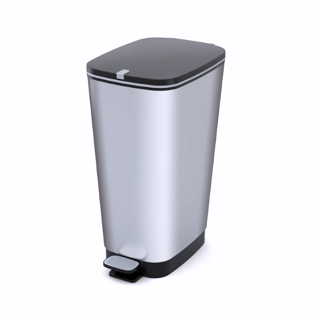 [4003120] Papelera con pedal en Plástico gran resistencia cromado y negro 60 L Chic