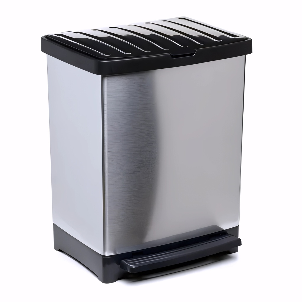 [4015061] Papelera con pedal en Plástico cromado y negro 25 L