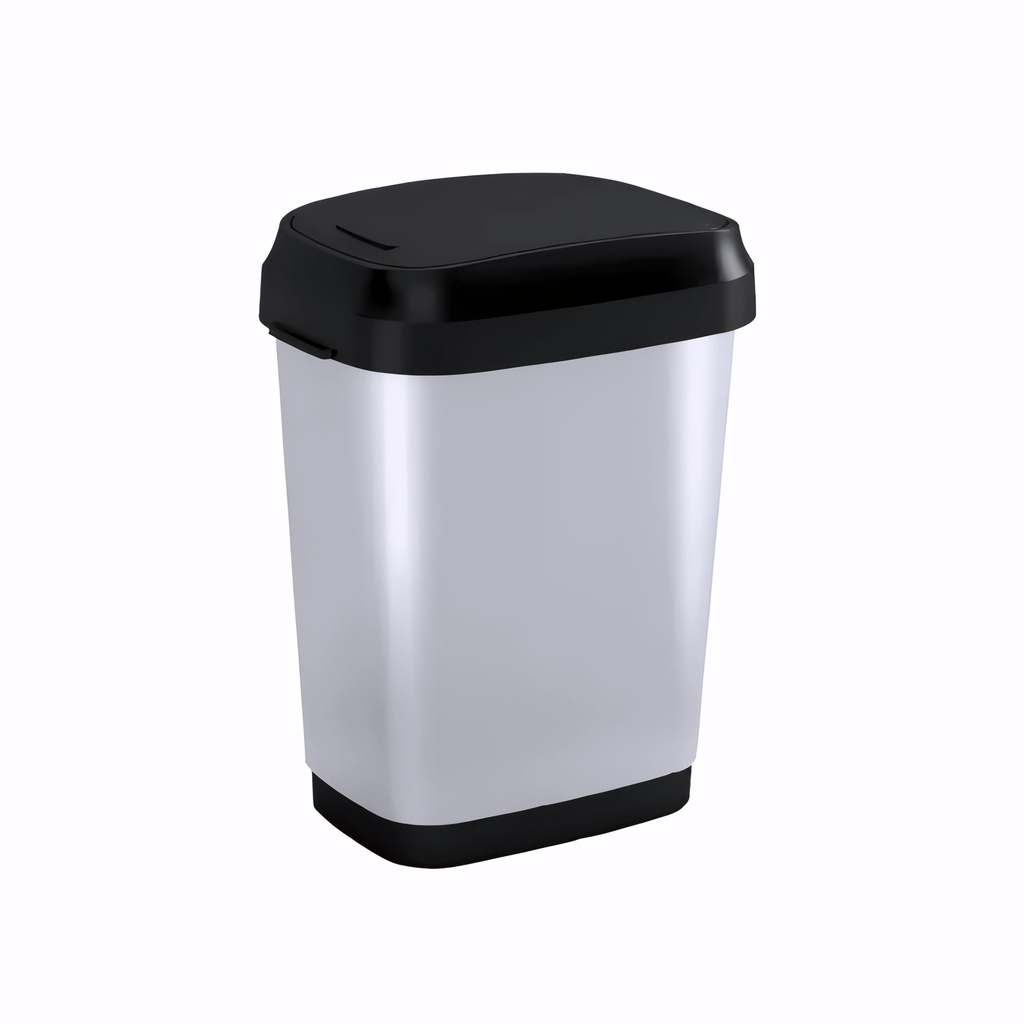 [4102000] Papelera con tapa basculante en Plástico gran resistencia cromado y negro 10 L Dual Swing