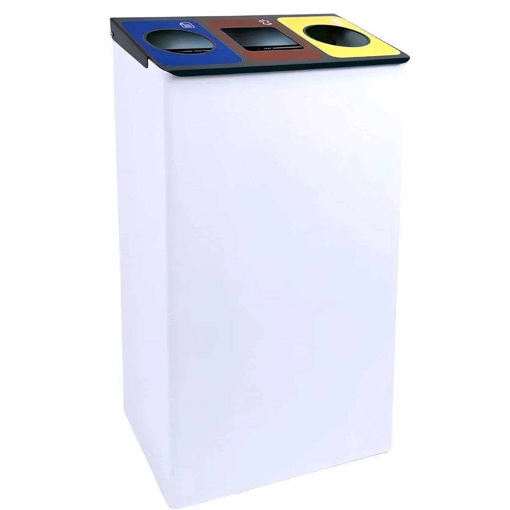 [4311490] Papelera para reciclaje de 3 residuos en Acero 108 L con tapa abatible en chapa de acero