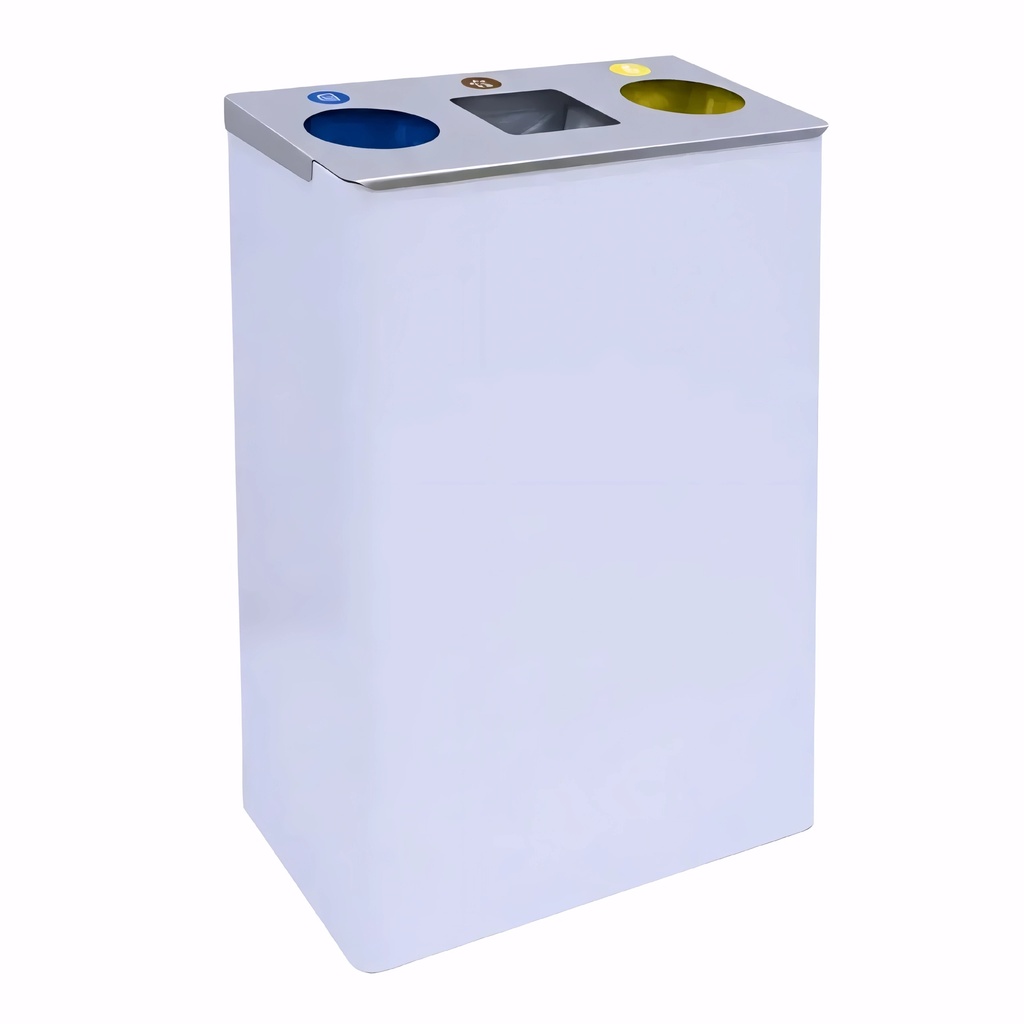 Papelera para reciclaje de 3 residuos en Acero 108 L con tapa abatible en acero inox