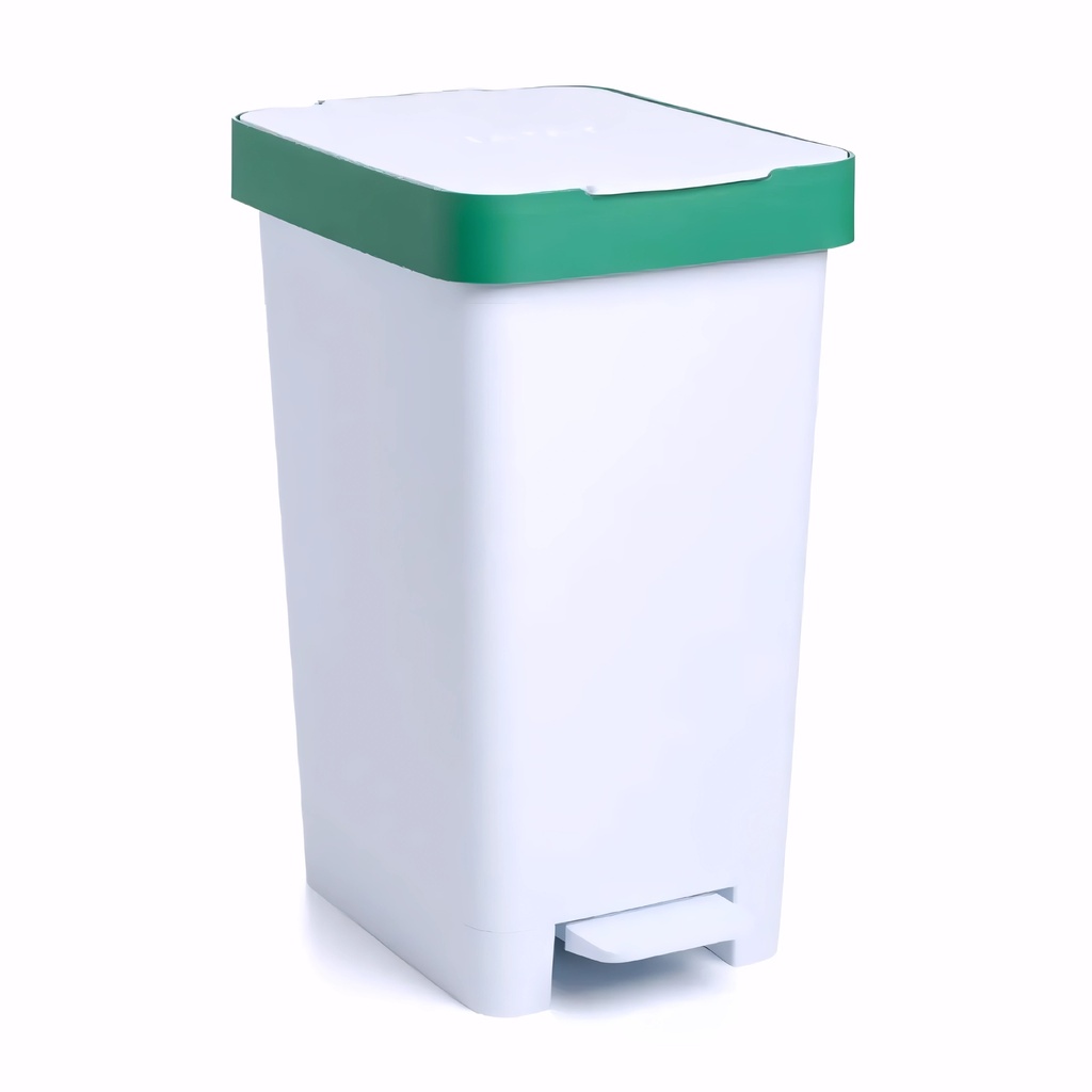 [4325380] Papelera para reciclaje con pedal en Plástico blanco y verde 25 L Ecore